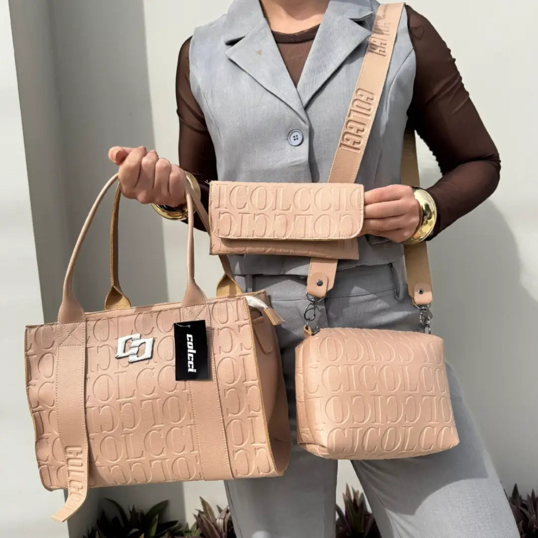 Kit 3 Peças Bolsa de Couro Colcci Média