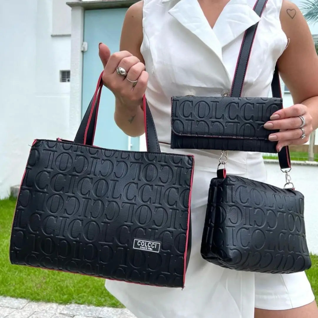 Kit 3 Peças Bolsa de Couro Colcci + Bolsa pequena Tiracolo + Carteira