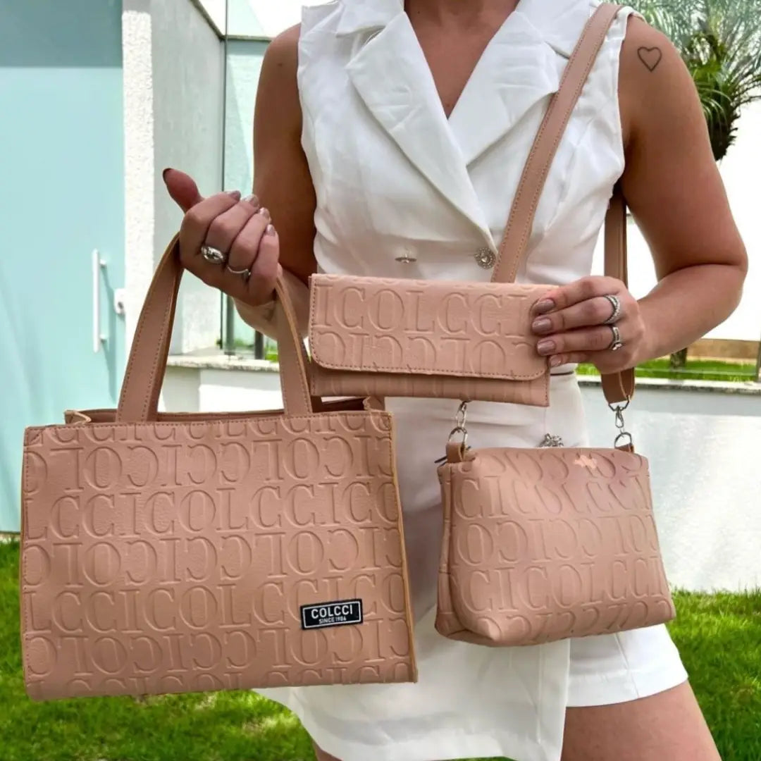 Kit 3 Peças Bolsa de Couro Colcci + Bolsa pequena Tiracolo + Carteira