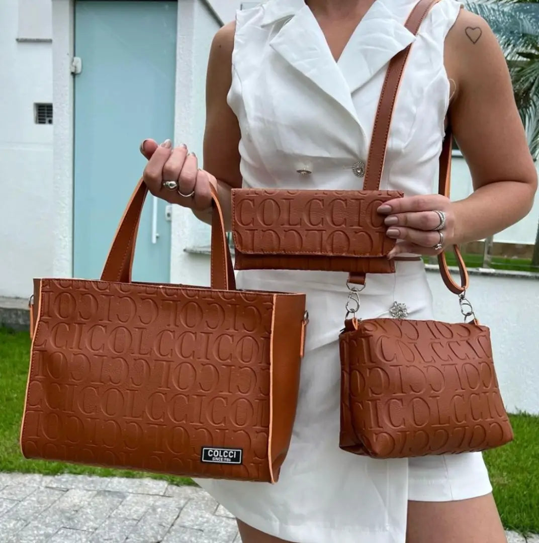 Kit 3 Peças Bolsa de Couro Colcci + Bolsa pequena Tiracolo + Carteira