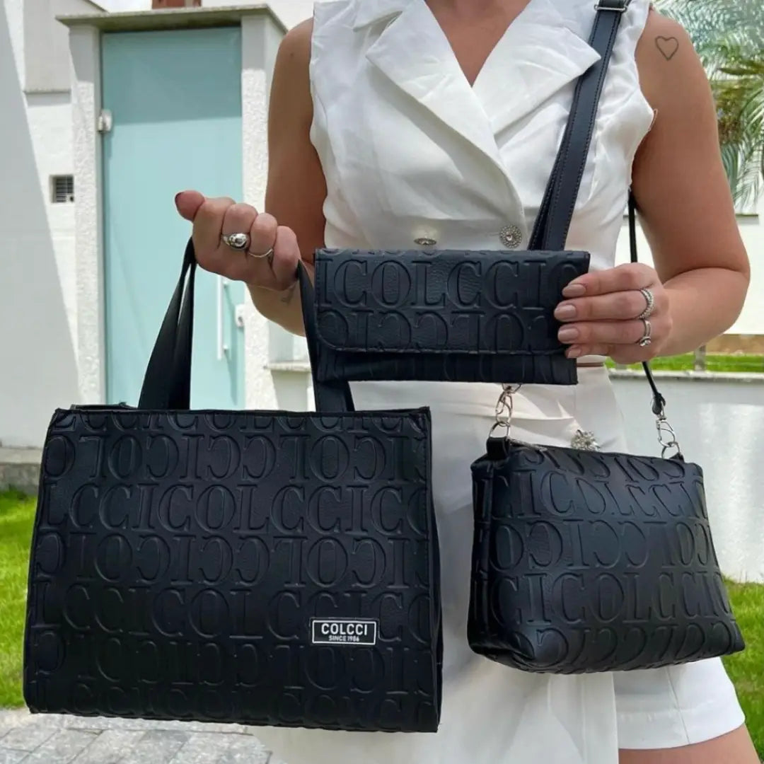 Kit 3 Peças Bolsa de Couro Colcci + Bolsa pequena Tiracolo + Carteira